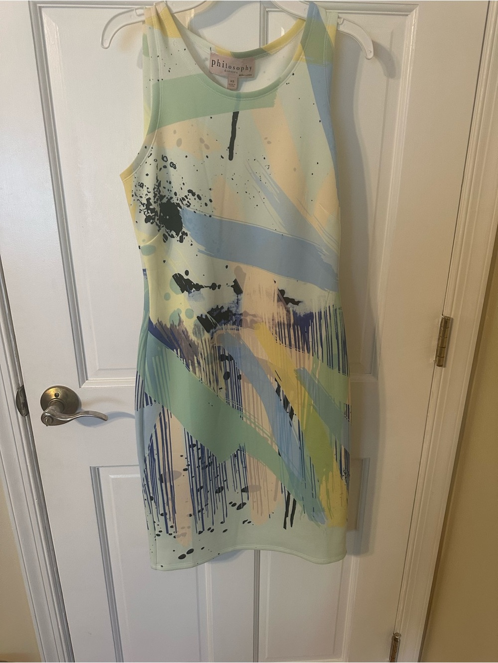 Philosophy Printed Sleeveless Shift Dress in Pastel Multi color